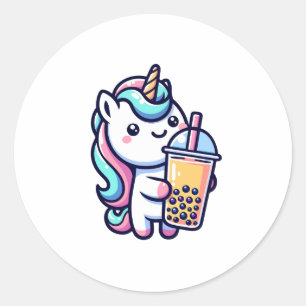 liefhebber van eenhoorn bubble tea ronde sticker