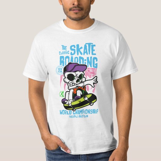 Liefhebber van het skateboarden | Schedel met Pet  T-shirt (Voorkant)