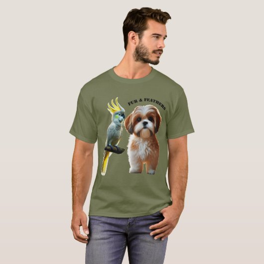 Liefhebber van Shih Tzu Dog en Cockatoo Bird URM T-shirt (Voorkant volledig)