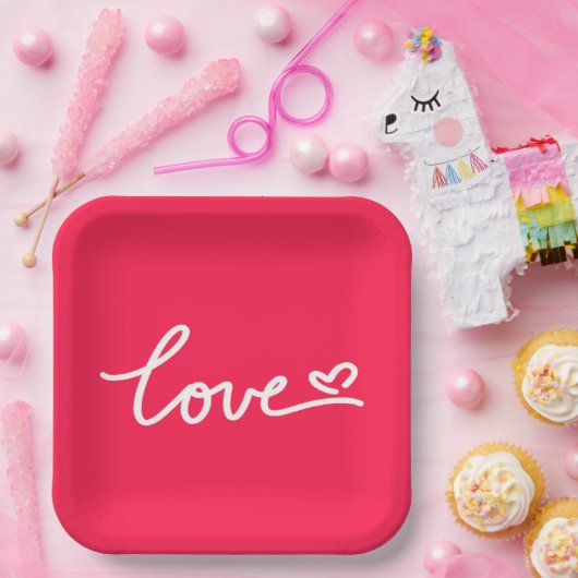 Liefhebber van witte tekst op roze papieren bordje (Feest)