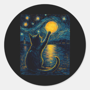 Liefhebber van zwarte katten Sterrennacht Vincent  Ronde Sticker