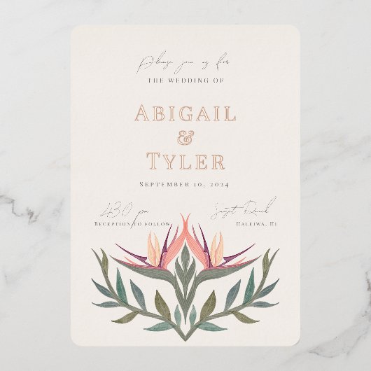 Liefhebbers in het paradijs Bruiloft Folie Uitnodiging (Voorkant)