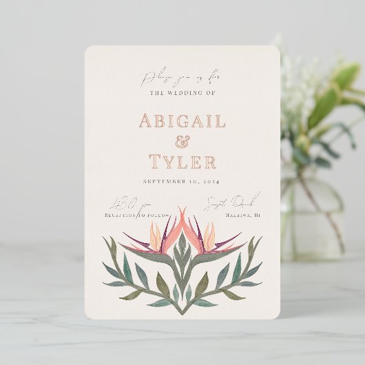 Liefhebbers in het paradijs Bruiloft Folie Uitnodiging (Staand Voorkant)