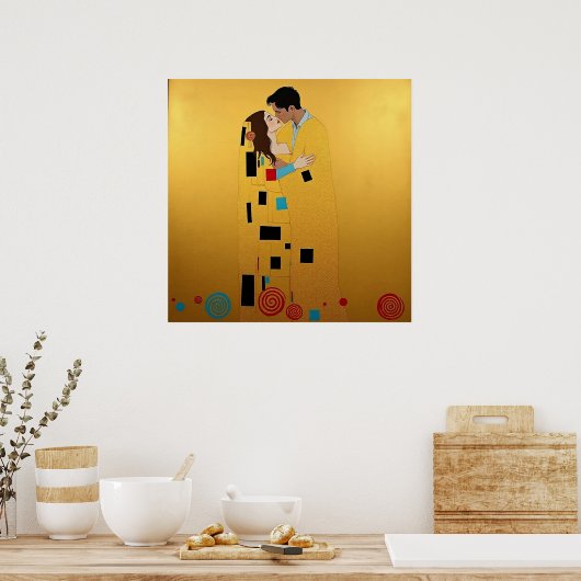 Liefhebbers kussen in gouden en schitterende kleur poster (Keuken)