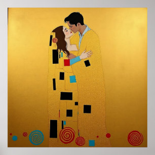 Liefhebbers kussen in gouden en schitterende kleur poster
