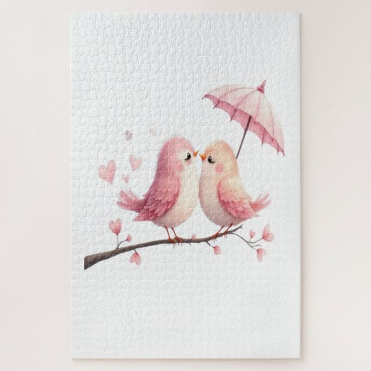 Liefhebbers onder een roze paraplu legpuzzel (Verticaal)