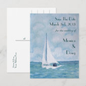 Liefhebbers op een zeilboot, Save The Date briefka Aankondigingskaart (Voorkant / Achterkant)