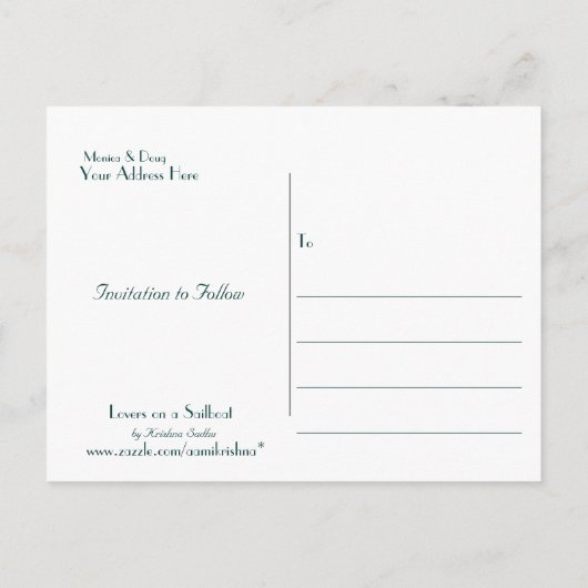 Liefhebbers op een zeilboot, Save The Date briefka Aankondigingskaart (Achterkant)