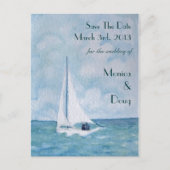Liefhebbers op een zeilboot, Save The Date briefka Aankondigingskaart (Voorkant)