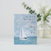 Liefhebbers op een zeilboot, Save The Date briefka Aankondigingskaart (Staand voorkant)