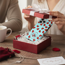 liefhebbers Rode harspatroon op Blue Custom Monogr iPhone 15 Pro Max Hoesje