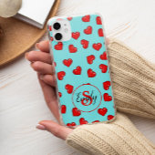 liefhebbers Rode harspatroon op Blue Custom Monogr Case-Mate iPhone Case