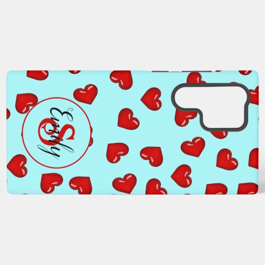 liefhebbers Rode harspatroon op Blue Custom Monogr Samsung Galaxy Hoesje (Achterkant horizontaal)