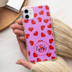 liefhebbers Rood hart op stijlvol paars monogramme Case-Mate iPhone Case