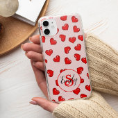 liefhebbers Rood hart op Zachte roze monogrammen n Case-Mate iPhone Case