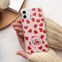 liefhebbers Rood hart op Zachte roze monogrammen n