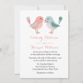 Liefhebbers Roze & Blauwe Bruiloftsvogels Kaart (Voorkant)