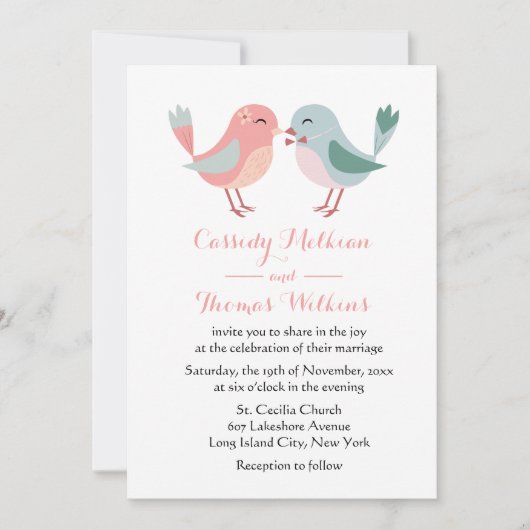 Liefhebbers Roze & Blauwe Bruiloftsvogels Kaart (Voorkant)