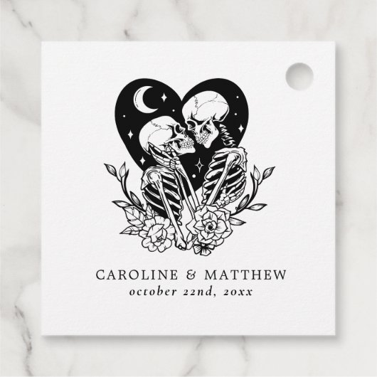 Liefhebbers Tot Dood Skeletten & Rozen Bruiloft Bedankjes Labels (Achterkant)