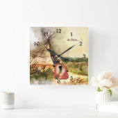 liefhebbers ~ Tribal Tipi en Beauful Foxes Teepee Vierkante Klok (Huis)