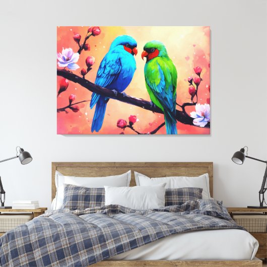 Liefhebbers tussen bloesems canvas afdruk (Insitu (Slaapkamer))