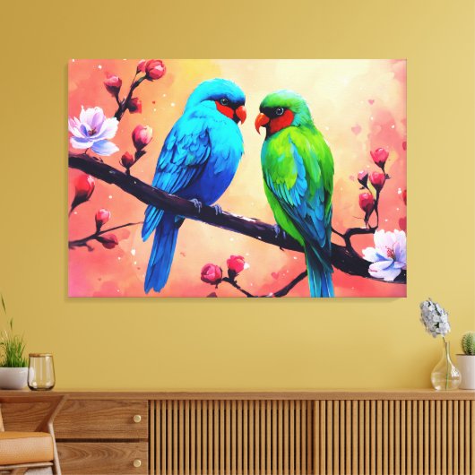 Liefhebbers tussen bloesems canvas afdruk (Insitu (Woonkamer))