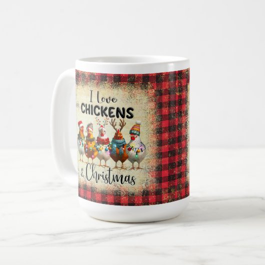 Liefhebbers van Christmas Chickens Buffalo Plaid M Koffiemok (Voorkant links)