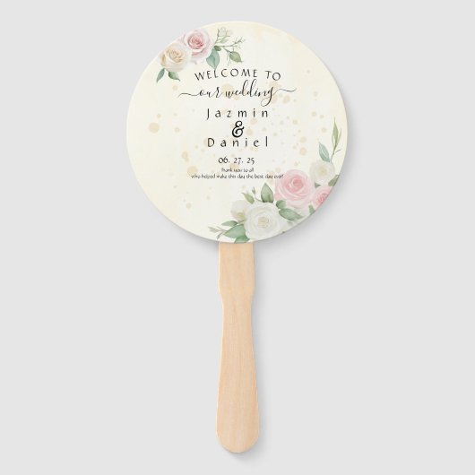 Liefhebbers van het Pink and White Rose Dusky Bloo Handwaaier (Voorkant)