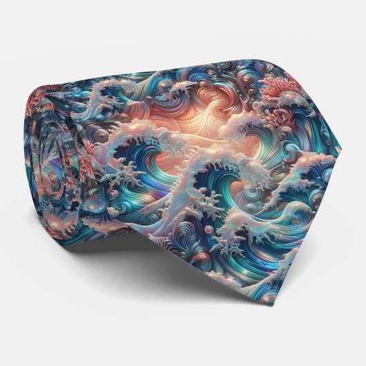 Liefhebbers van het strand Tie | Holografisch Ocea Stropdas (Opgerold)