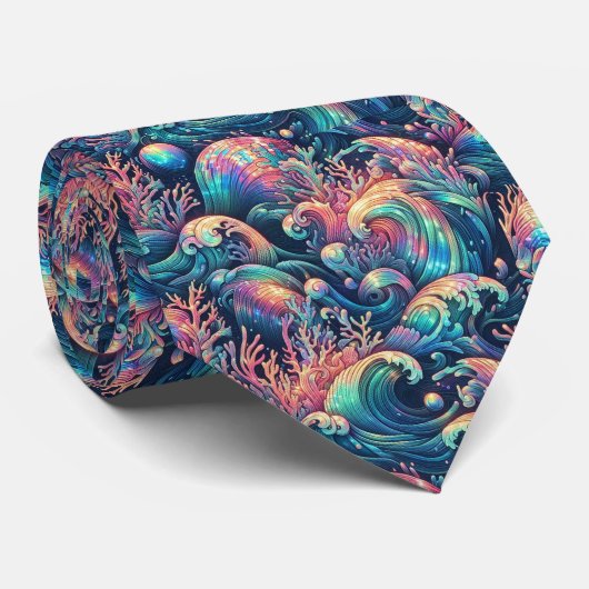 Liefhebbers van het strand Tie | Holografisch ocea Stropdas (Opgerold)