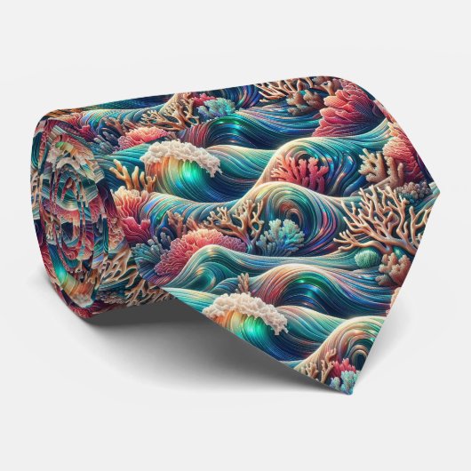 Liefhebbers van het strand Tie | Holografisch ocea Stropdas (Opgerold)
