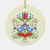 Liefhebbers van vogels en bloesems keramisch ornament (Voorkant)