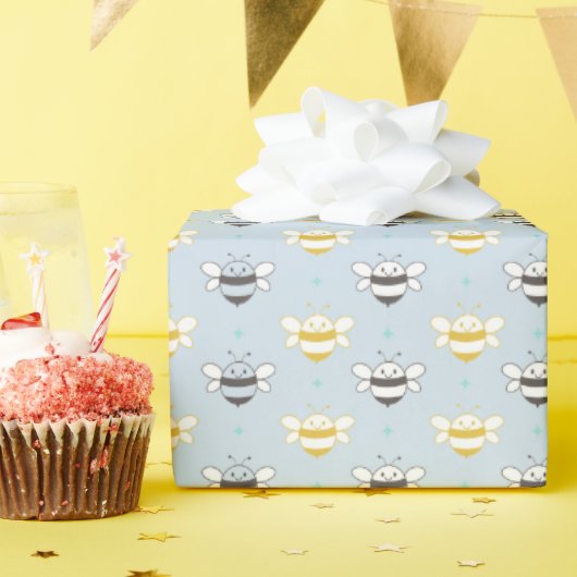 Liefhoningbijen blauw cadeaupapier (Verjaardagsfeest)