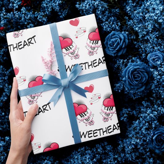 Liefje Aangepaste tekst stripboek stijl hart Cadeaupapier