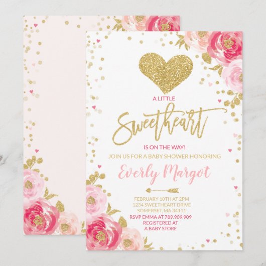 Liefje Baby shower Uitnodiging Valentijnse Baby (Voorkant / Achterkant)