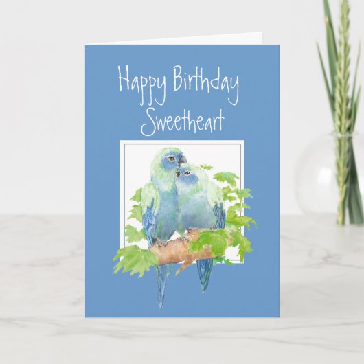 Liefje Birthday, Cute Romantic Parrots, Birds Kaart (Voorkant)