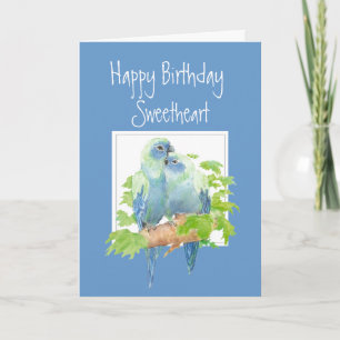 Liefje Birthday, Cute Romantic Parrots, Birds Kaart