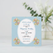 Liefje blauw Fleur de Lys babyshower uitnodiging (Staand voorkant)