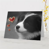 Liefje Cute Puppy Rode Gouden Harten Kaart (Gele Bloem)