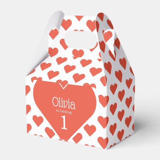 Liefje Eerste Verjaardagsfeestje Rode Hart Gable Bedankdoosjes (Voorkant Zijde)
