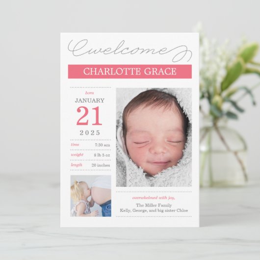 Liefje gedocumenteerde geboorteaankondigingen - Ro Aankondiging (Staand voorkant)