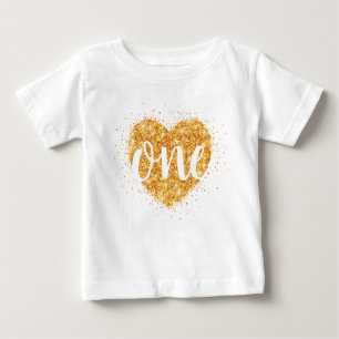 Liefje Gold Glitter Heart First Birthday Shirt