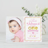 Liefje Gold Pink Valentijn 1e verjaardag Uitnodigi Kaart (Staand voorkant)