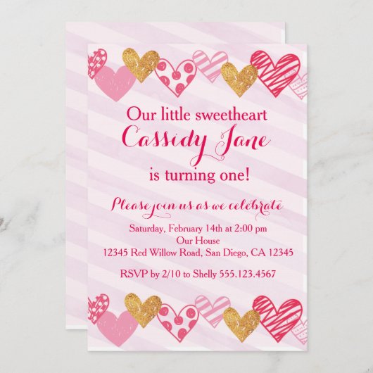 Liefje Heart Birthday Uitnodiging (Voorkant / Achterkant)