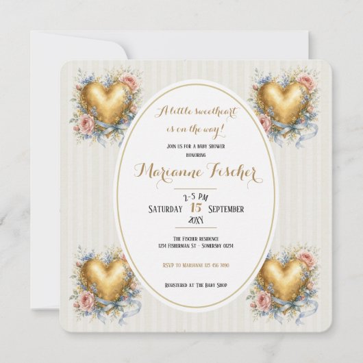 Liefje neutrale Fleur de Lys babyshower uitnodigin (Voorkant)