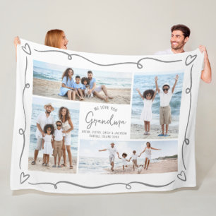 Liefje Oma 4 Foto's Grijs Handgetekende Doodles Fleece Deken