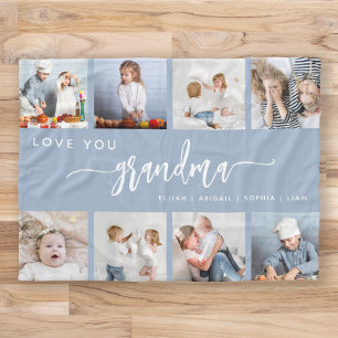 Liefje Oma 8 Foto Collage Stof Blauw Fleece Deken