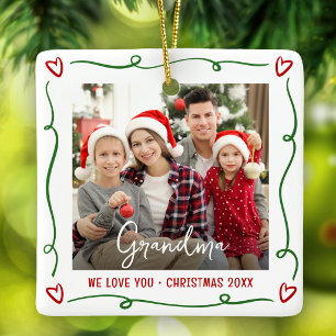 Liefje Oma Kerst Foto Rood Groen Krabbels Keramisch Ornament