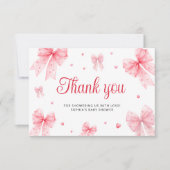 Liefje Pink Bow Girl Baby shower Bedankt Kaart (Voorkant)
