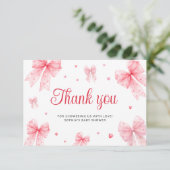 Liefje Pink Bow Girl Baby shower Bedankt Kaart (Staand voorkant)